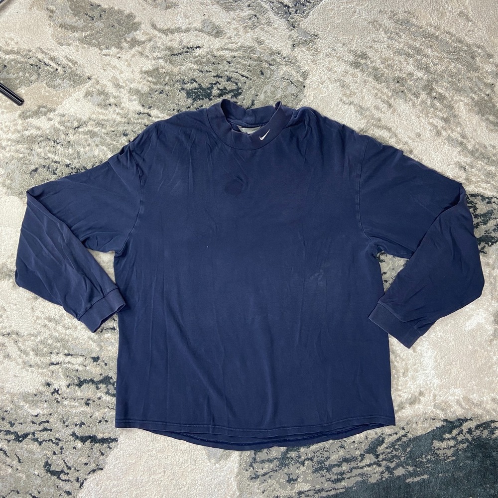 Vintage Y2K Nike Shirt Mens Large Navy Blue Stretch Mock Neck Long Sleeve